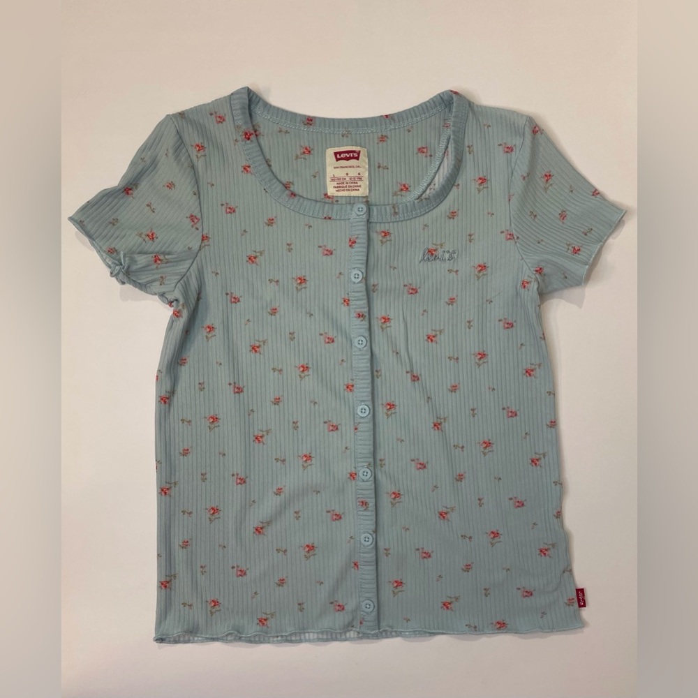 Levi’s Girl’s Light Blue Floral Button Down Shirt Size L (12 - 13 year)